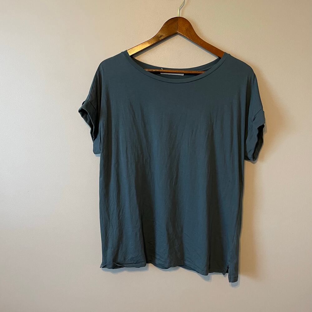 Peruvian Connection 100% Pima cotton short sleeve sz L blue